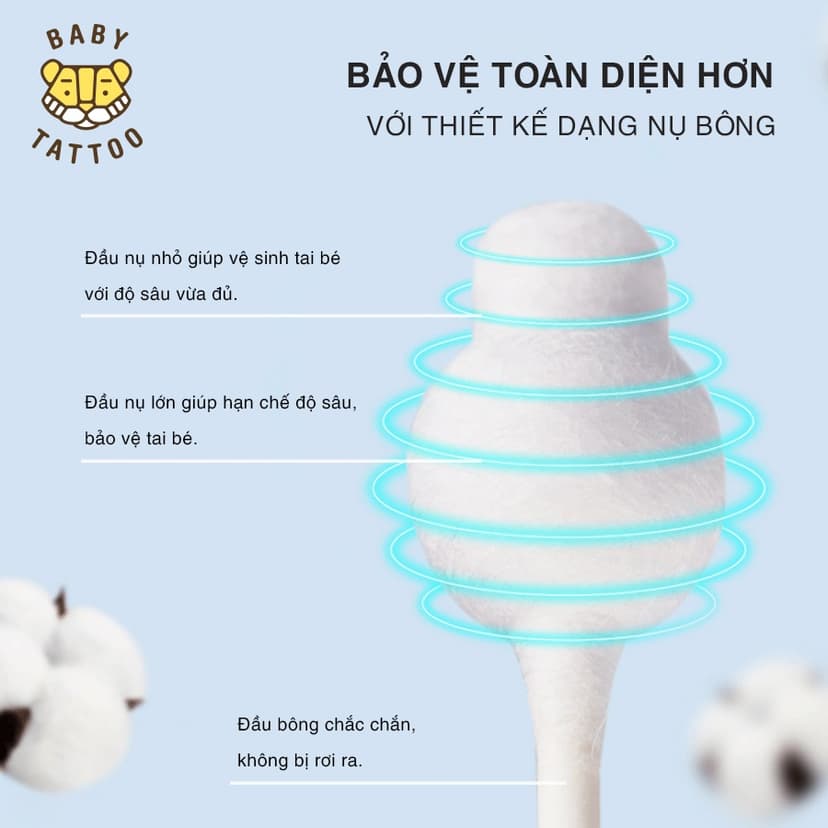 Ảnh BABY TATTOO Bông Tăm Nụ Bông Đầu To Cho Bé, 55 cây/ hộp 4