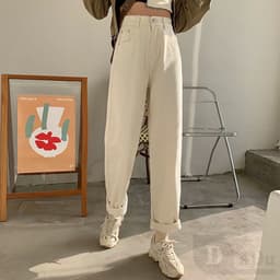 Thumbnail Quần Jeans Nữ Lưng Cao Ống Rộng 2 Màu Thời Trang 3