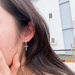 Thumbnail Khuyên tai bạc unisex TLEE thánh giá nạm đá dáng dài cá tính TLEE JEWELRY B0307 2