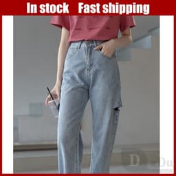 Thumbnail Quần Jeans Dài Rách Gối Thời Trang Dành Cho Nữ 1