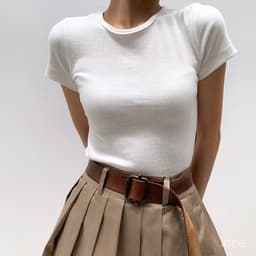 Thumbnail idée Áo thun nữ ôm cổ tròn tay ngắn vải thun cotton gân 2