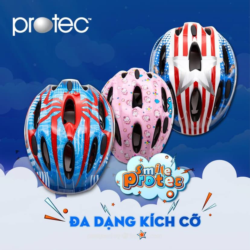 Ảnh Mũ bảo hiểm xe đạp trẻ em Protec SMILE, siêu nhẹ, có đèn hậu an toàn, họa tiết đẹp cho bé 2