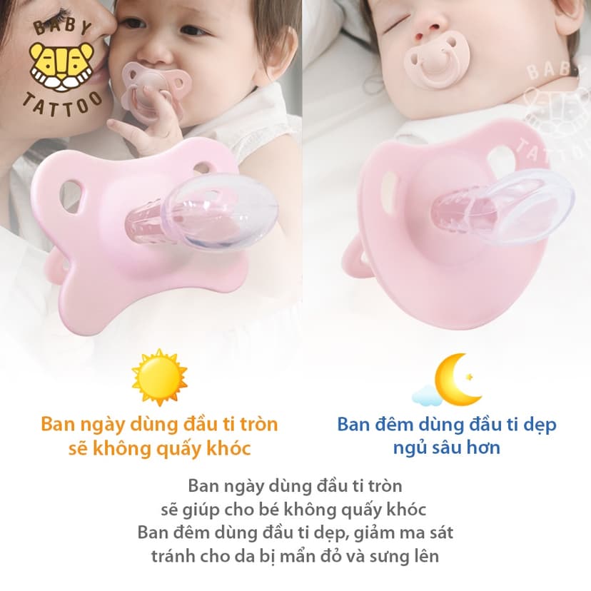 Ảnh BABY TATTOO Ti Giả Silicone Chuyên Dùng Ban Đêm, Thiết Kế Đầu Ti Dẹp, Cho Bé Từ 0-18 tháng tuổi 3