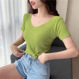 Thumbnail Áo thun Daduhey dáng ôm cổ chữ V màu trơn size lớn thời trang cho nữ 1