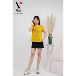 Thumbnail Áo phông nữ Vicci AP.01 chất liệu cotton vân gỗ nhiều họa tiết 2