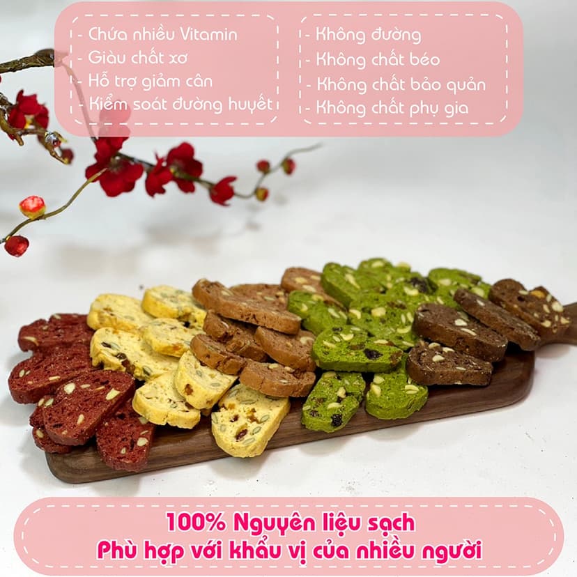 Ảnh Bánh BISCOTTI ONFOD ăn kiêng giảm cân nguyên cám không đường mix 5 vị dành cho người giảm cân eat clean, tiểu đường 3