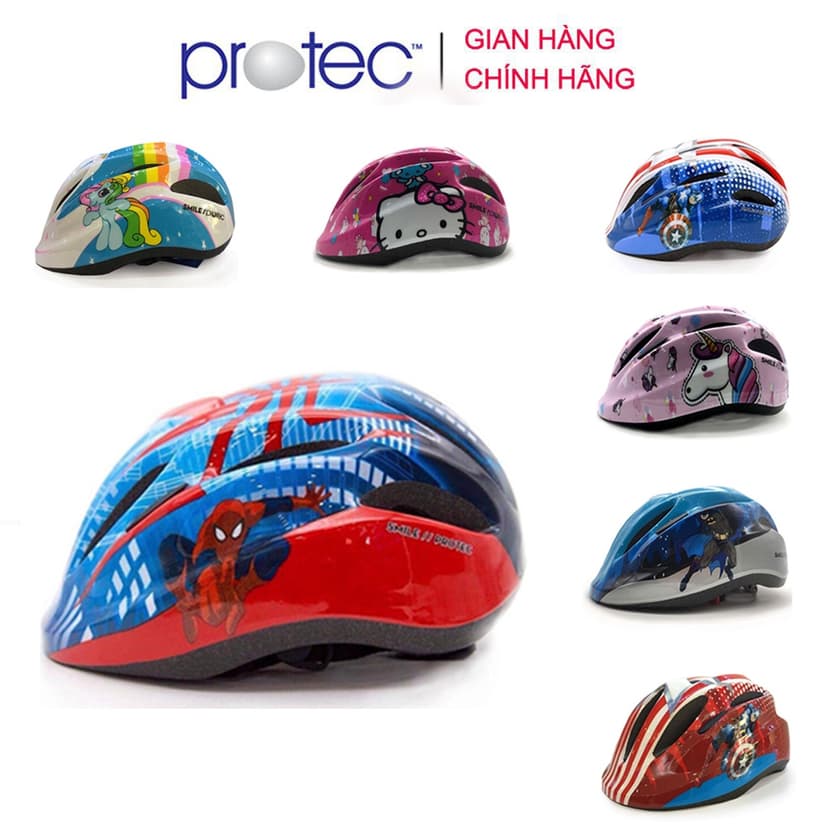 Ảnh Mũ bảo hiểm xe đạp trẻ em Protec SMILE, siêu nhẹ, có đèn hậu an toàn, họa tiết đẹp cho bé 1