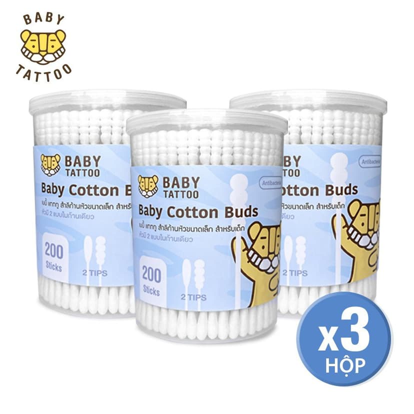 Ảnh Bông Tăm Cao Cấp, Đầu Bông Mini Thương Hiệu BABY TATTOO, Bông Ngoáy Tay Tiện Lợi, An Toàn Cho Bé, 1 Hộp 200 Cái 1