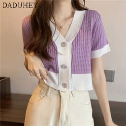 Thumbnail Áo thun DADUHEY dệt kim tay ngắn cổ chữ V dáng ôm thời trang mùa hè dành cho nữ có 4 màu tùy chọn 3