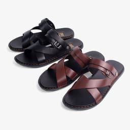 Thumbnail Dép nam quai ngang da bò Nappa cao cấp Bụi Leather E102, đế đúc nguyên khối khâu viền thủ công đi êm chân, BH 12 Tháng 2