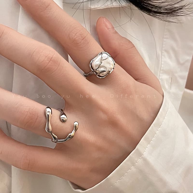 Ảnh Bộ nhẫn 17KM mạ bạc hình mặt trăng đính ngọc trai nhân tạo tạo hình độc đáo 2