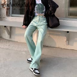 Thumbnail Daduhey Quần ống rộng suông thẳng lưng cao thời trang màu sắc thời trang phong cách Hàn Quốc mùa hè 2