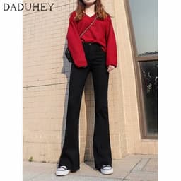 Thumbnail Quần jeans lưng cao ống loe thời trang phong cách Hong Kong 2021 dành cho nữ 3