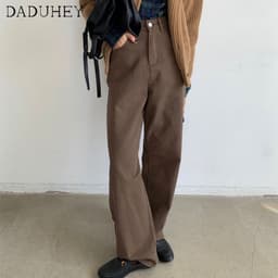 Thumbnail Daduhey Quần kaki trơn lưng cao ống rộng thời trang cá tính dành cho nữ 4