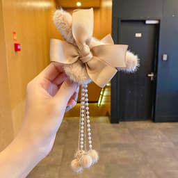 Thumbnail Kẹp tóc nữ hình nơ Laboon phối lông nhung đính dây tua rua xinh xắn phong cách Hàn Quốc 4
