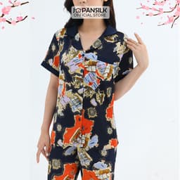 Thumbnail Đồ Bộ Nữ Lụa Satin Pijama Cao Cấp JAPAN SILK Tay Ngắn Quần Dài Họa Tiết Bản Đồ Vintage 1