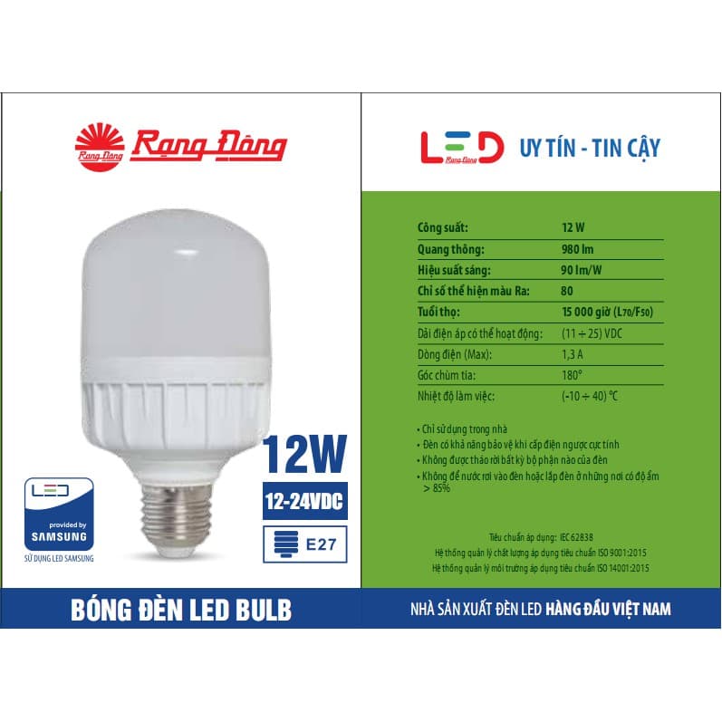Ảnh Bóng Đèn LED Kẹp Bình Ắc Quy 12V - 24V DC 12W Rạng Đông, ChipLED Samsung 3