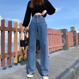 Thumbnail Quần Jeans Dài Lưng Cao Ống Rộng Thời Trang Hàn Cho Nữ 2