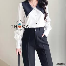 Thumbnail Quần baggy nữ công sở kiểu lỡ nút trơn đen 186 THOCA HOUSE quần tây chuẩn form cao cấp tôn chân dài 3
