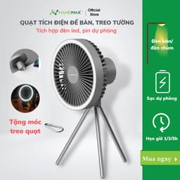 Thumbnail Quạt Tích Điện Đa Năng NANOMAX DQ212, Để Bàn, Treo Tường, Tích Hợp Đèn LED, Pin Dự Phòng, Giá Đỡ Tripod, Du Lịch, Cắm Tr 1