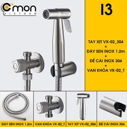 Thumbnail Bộ vòi xịt vệ sinh INOX 304 cao cấp C'MON VX-02-I (dây inox) 2