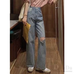 Thumbnail Daduhey Quần dài ống rộng rách gối phong cách Hàn Quốc cho nữ 1
