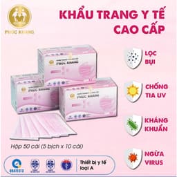 Thumbnail Khẩu trang y tế 4 lớp cao cấp PHÚC KHANG có giấy lọc kháng khuẩn màu trắng, hồng hộp 50 cái - MEDICAL 4