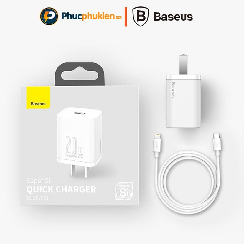 Ảnh Bộ sạc nhanh 20w + Dây sạc nhanh 20w chính hãng Baseus Super Si sạc đầy 50% pin chỉ trong 30p Phúc Phụ Kiện 4