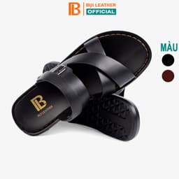 Thumbnail Dép nam quai ngang da bò Nappa cao cấp Bụi Leather E102, đế đúc nguyên khối khâu viền thủ công đi êm chân, BH 12 Tháng 1