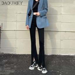 Thumbnail Daduhey Quần jean dài ống loe lưng cao màu đen phong cách Hàn Quốc thời trang mùa hè dành cho nữ 2021 4