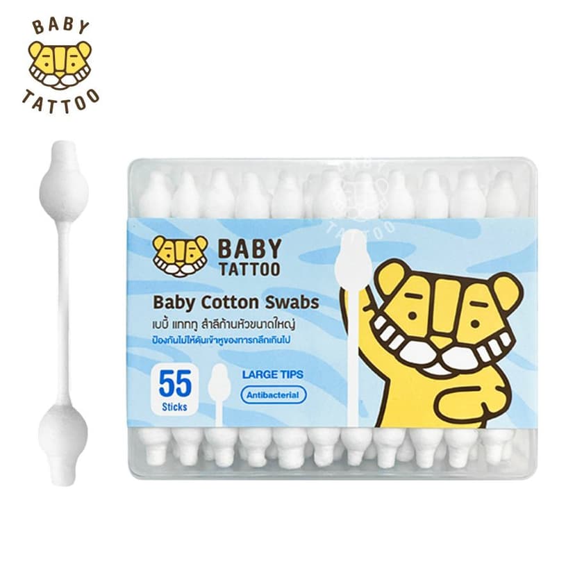 Ảnh BABY TATTOO Bông Tăm Nụ Bông Đầu To Cho Bé, 55 cây/ hộp 1