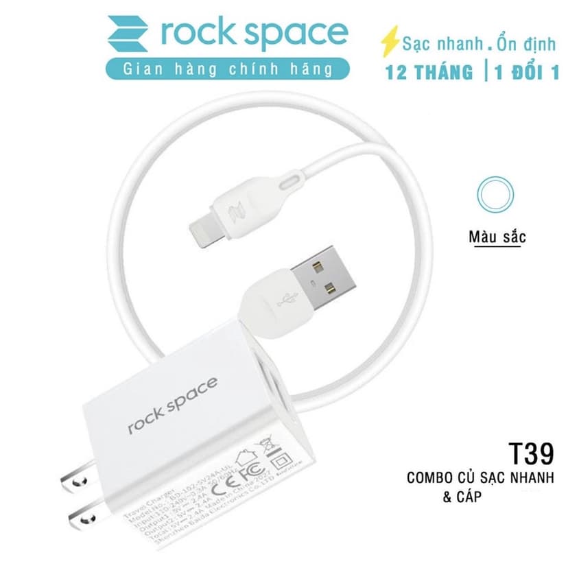 Ảnh Bộ củ cáp sạc nhanh cho iPhone Rockspace T39 củ sạc 2 cổng 2.4A hàng bảo hành 12 tháng lỗi 1 đổi 1 1