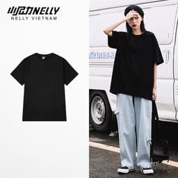 Thumbnail Áo thun NELLY Cotton 260gsm Premium - Đen Trơn Tay Lỡ Form Rộng Nam Nữ 1