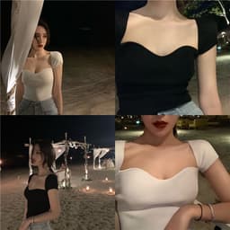 Thumbnail Áo dệt kim ngắn tay cổ vuông ôm dáng gợi cảm cho nữ 1