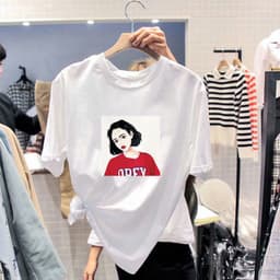 Thumbnail Áo Thun Cotton Cổ Thuyền In Họa Tiết Hoạt Hình Thời Trang 2021 Cho Nữ 2