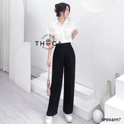 Thumbnail Quần tây ống rộng lưng cao dây kéo bên THOCA HOUSE basic hack chân dài mặc công sở đi học đi chơi 3
