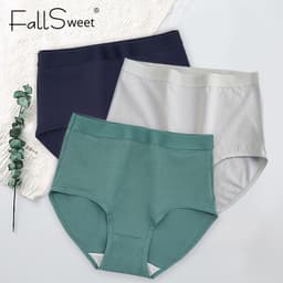 Thumbnail Quần Lót Cotton FallSweet Nữ Eo Cao Thoải Mái Màu Trơn Plus Size M-XXXL 4