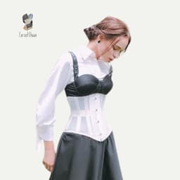 Thumbnail Đai nịt bụng Corset lưới Corset Chuẩn thắt dây phía sau siêu định hình eo màu trắng 1