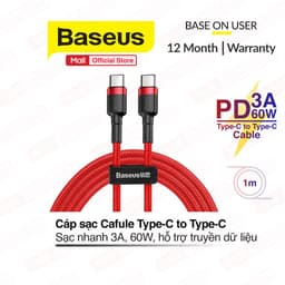 Thumbnail Cáp sạc Baseus Cafule Series 60W TypeC to TypeC, sạc nhanh 3.0, truyền dữ liệu tốc độ cao 480Mbps dài 1m 1