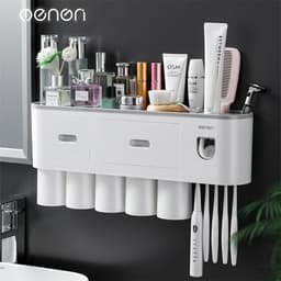 Thumbnail Bộ nhả kem đánh răng tự động OENON Đồ dùng phòng tắm, kệ đựng bàn chải đánh răng dán tường 2