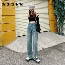 Thumbnail Daduhey Quần jean dài ống rộng lưng cao phối rách thời trang cá tính cho nữ 4