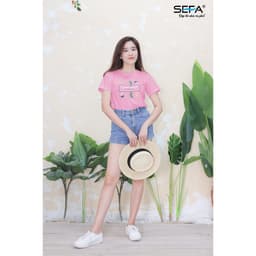 Thumbnail Áo thun nữ SEFA cộc tay, in hình hoa lá 100% cotton thoáng mát 1