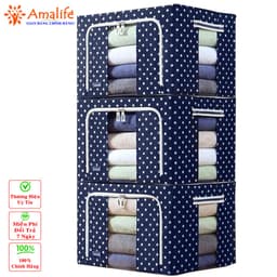 Thumbnail COMBO 3 Túi Đựng Chăn Màn Khung Sắt Gấp Gọn 66 Lít Size 50*40*33cm Chọn Màu, Hộp Vải Đựng Đồ Đa Năng Khung Thép Khóa Kéo 2