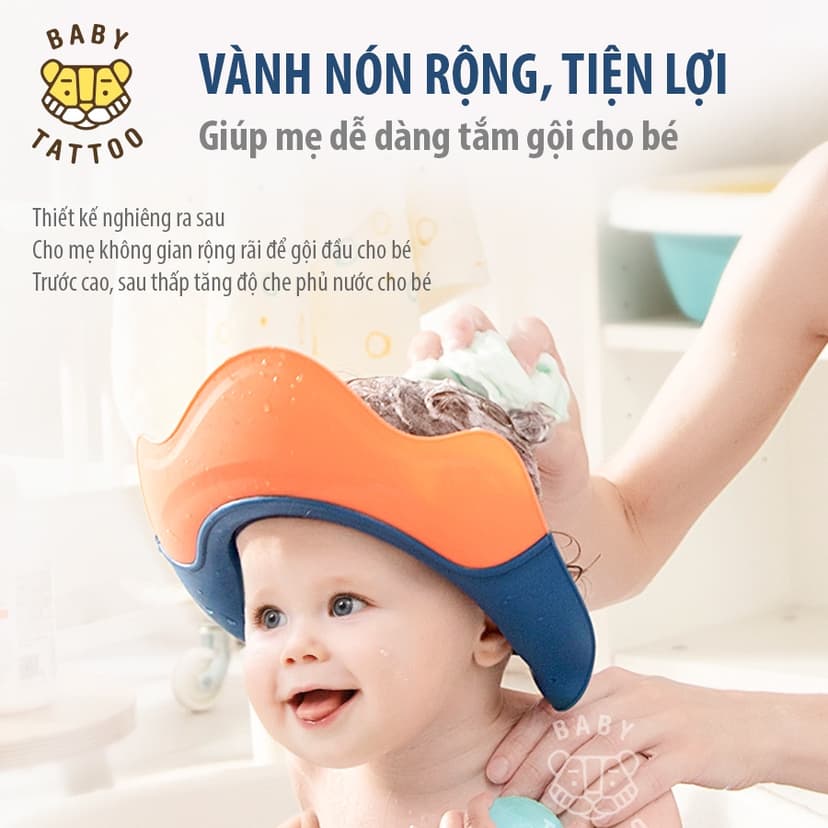 Ảnh BABY TATTOO Nón Tắm Hình Vương Miện, Thiết Kế Nước Chảy Ra Sau, Hỗ Trợ Cho Bé 2
