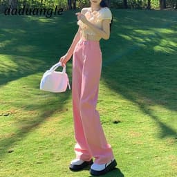 Thumbnail Quần jeans Daduhey lưng cao ống rộng size lớn tùy chọn màu thời trang cho nữ 3