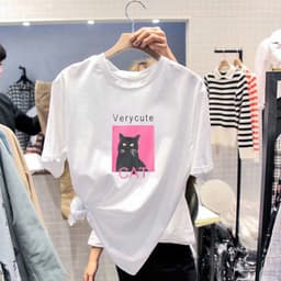 Thumbnail Áo Thun NgắN Tay ThờI Trang Cho Nữ  Áo Thun Cotton Tay Ngắn Dáng Rộng In Họa Tiết Thời Trang Hàn Quốc Mới 4