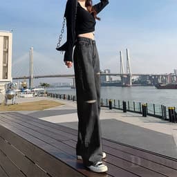 Thumbnail Quần jeans dáng dài phối rách cá tính hợp thời trang dành cho nữ 2