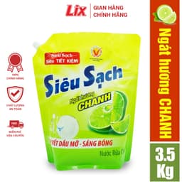 Thumbnail Nước rửa chén LIX 3.5KG siêu sạch hương chanh loại túi N4301 làm sạch vết bẩn dầu mỡ không hại da tay 1