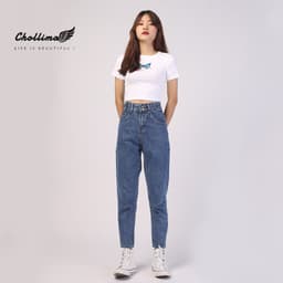 Thumbnail Quần baggy jeans nữ Chollima form rộng 2 bách vuông,lưng thun QD016 phong cách hàn quốc 1