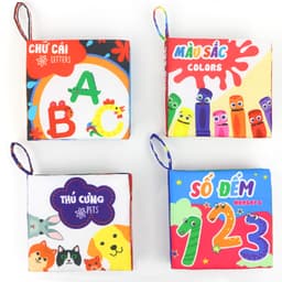Thumbnail Bộ 4 sách vải sơ sinh PiPoVietnam kích thích thị giác chủ đề Chữ cái, Màu sắc, Thú cưng, Số đếm 1
